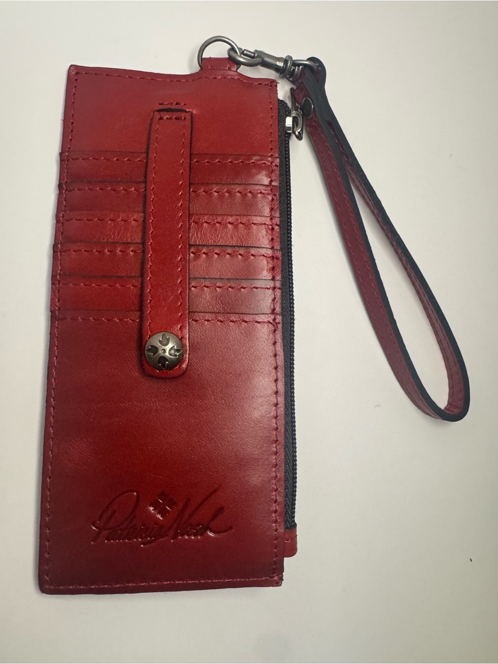 #436 Patricia Nash Slim Red Leather Card Holder Wristlet Wallet